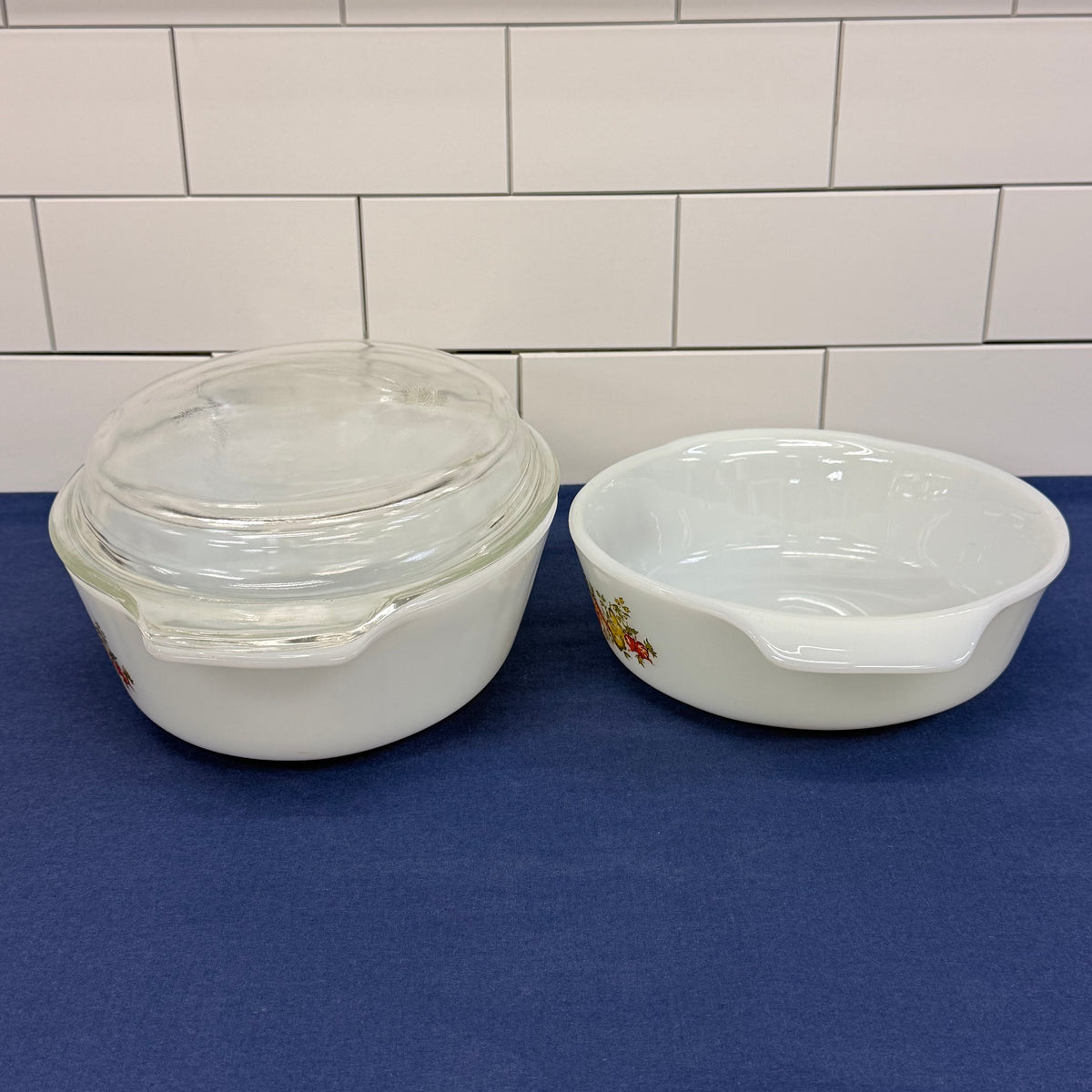 Fire-King Vegetable Pattern Casserole Dishes Set of 2 Vintage