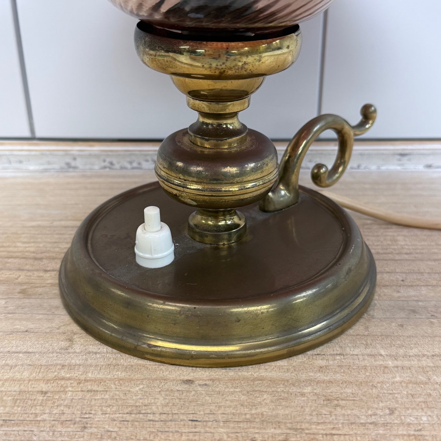 Brass Hurricane Lamp Gingham Shade Farmhouse