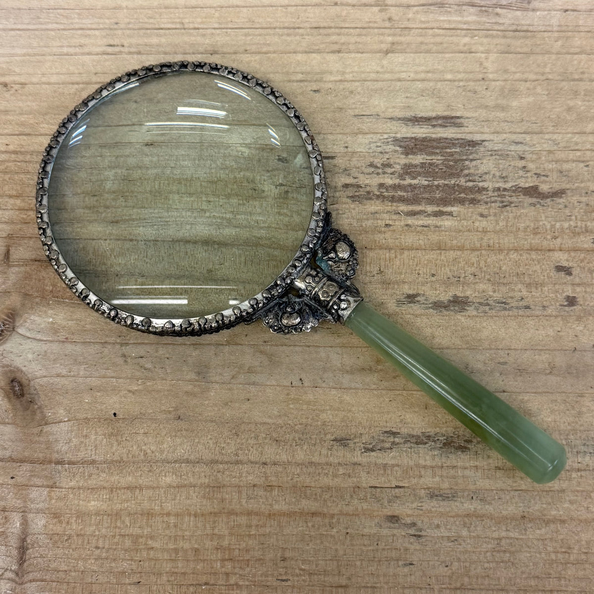 Jadeite Handle Ornate Metal Magnifying Glass