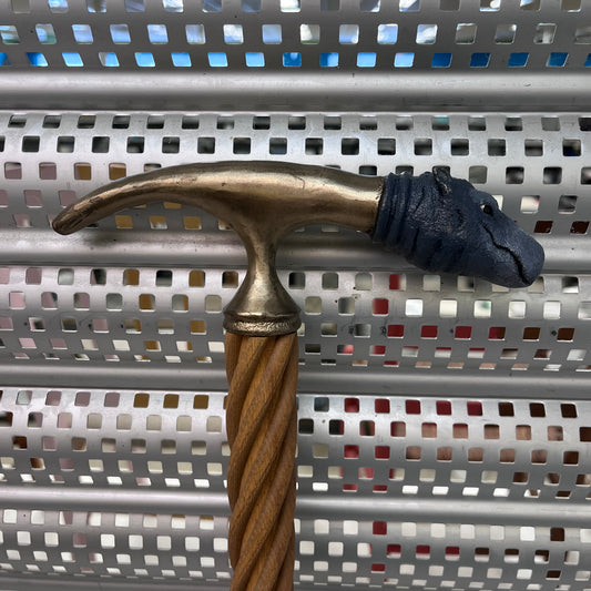 Twisted Wood Cane with Brass Handle & Hippo Head