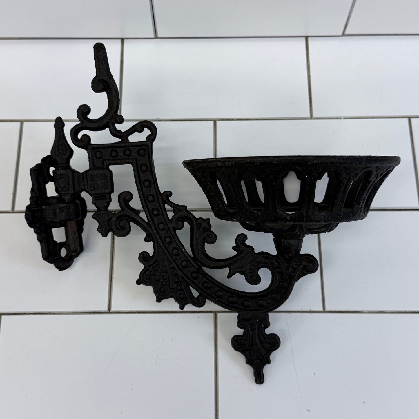 Victorian Cast Iron Kerosene Oil Lamp Wall Bracket Holder