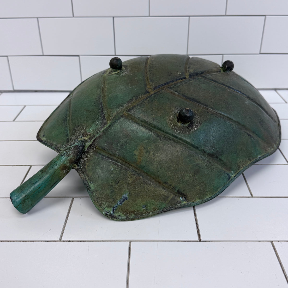 Large Green Metal Leaf Bowl Botanical Centerpiece Decor