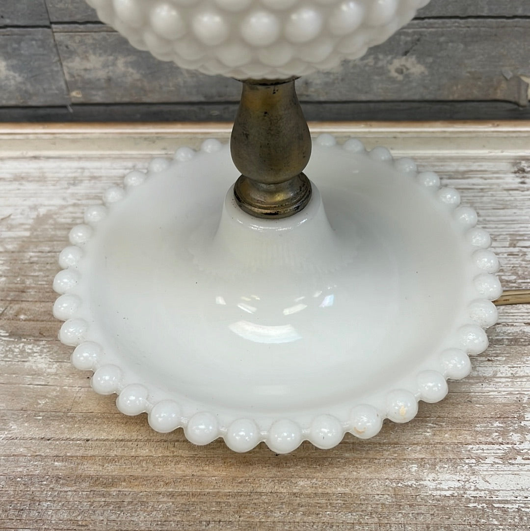 Vintage Hobnail Milk Glass Electric Table Lamp