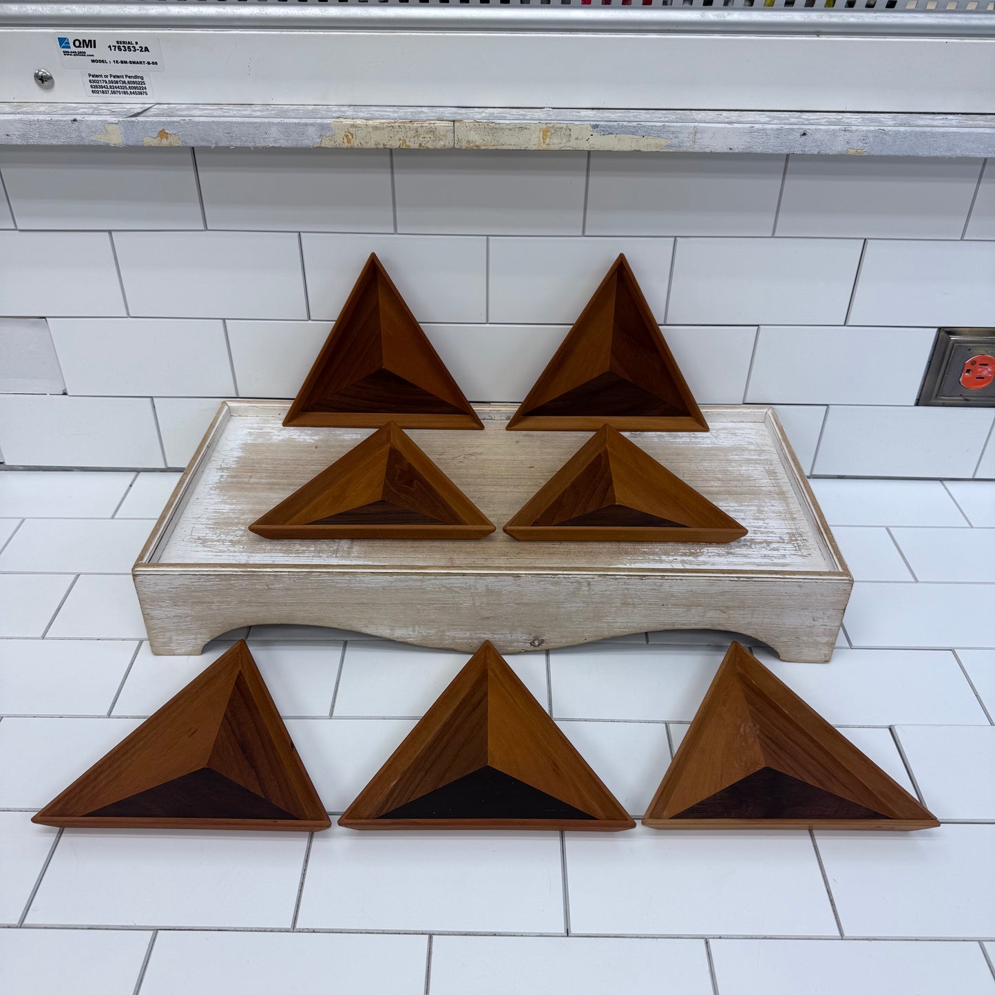 Triangular Dishes, Wood Set of 7