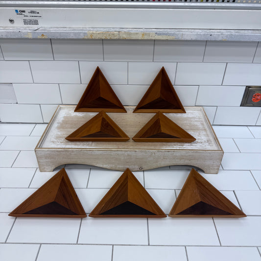 Triangular Dishes, Wood Set of 7