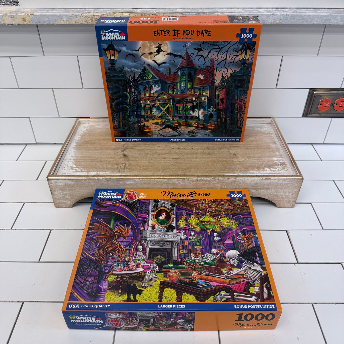 White Mountain Halloween 1000 Piece Puzzles Set of 2 With Posters