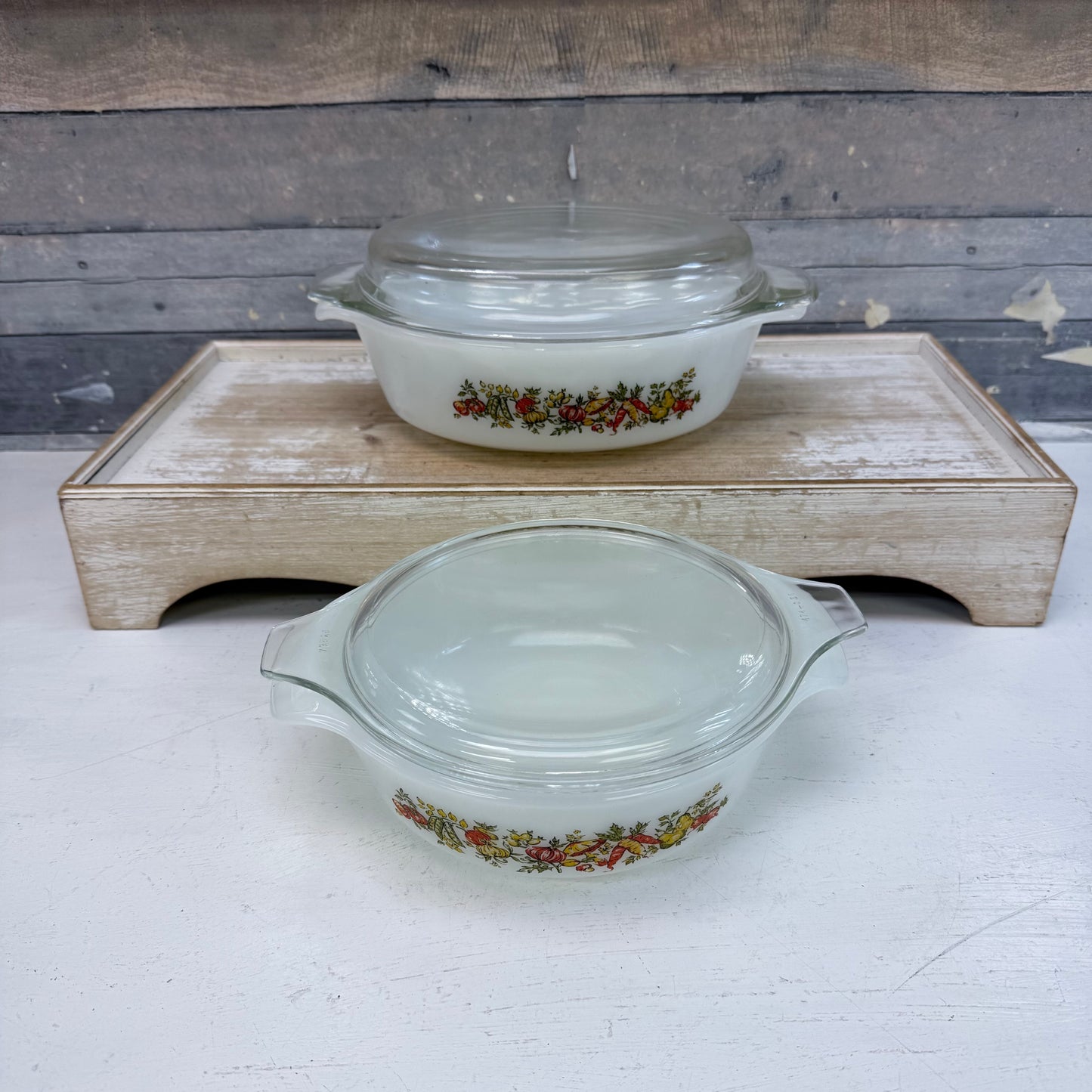 Hocking & Fire King Harvest Vegetable  Casserole Dish, Set of 2