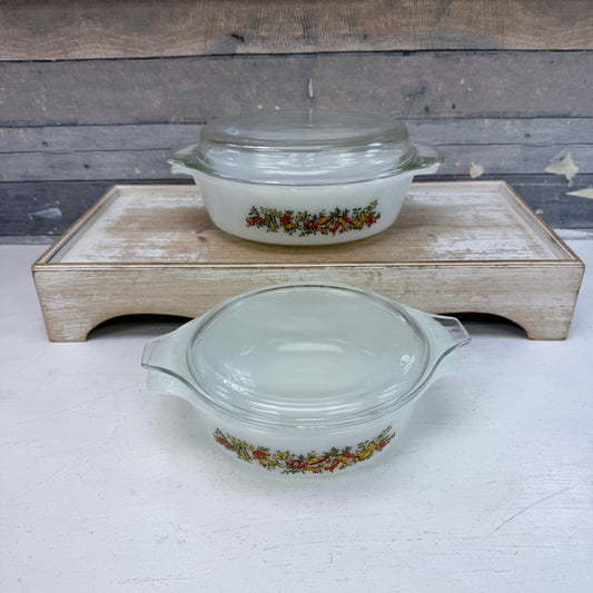 Hocking & Fire King Harvest Vegetable  Casserole Dish, Set of 2