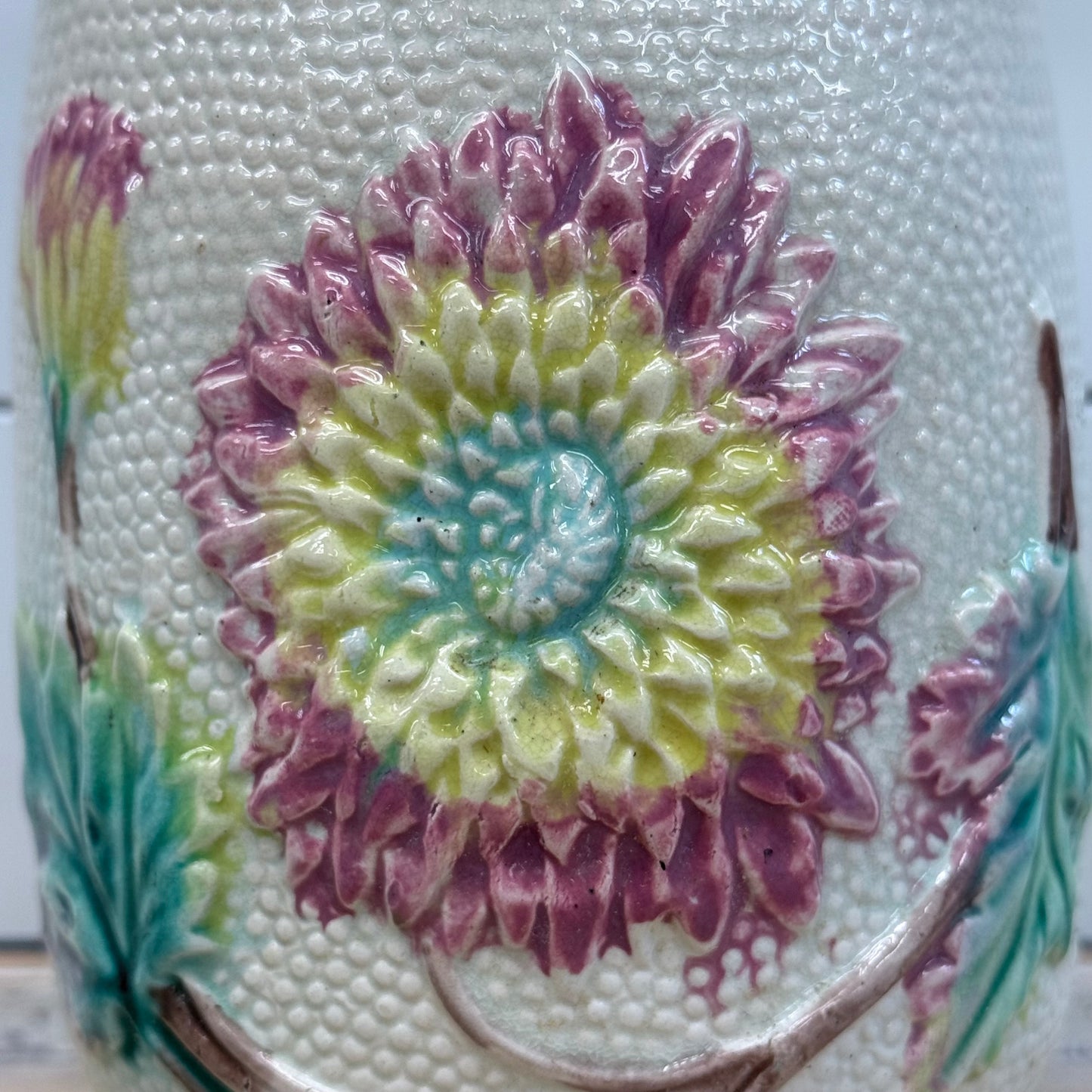 Antique Majolica Floral Jardinière Planter 1930s