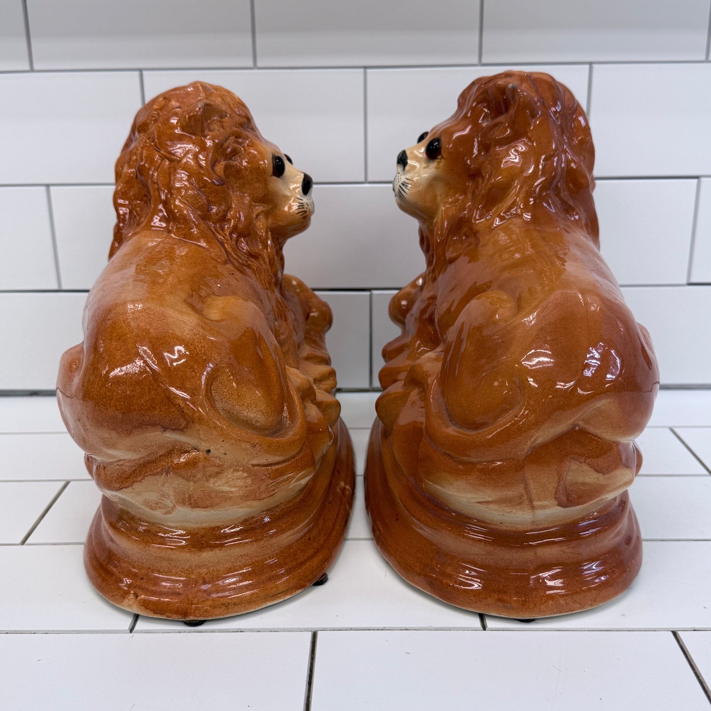 Vintage Ceramic Lion Statues Pair, MCM