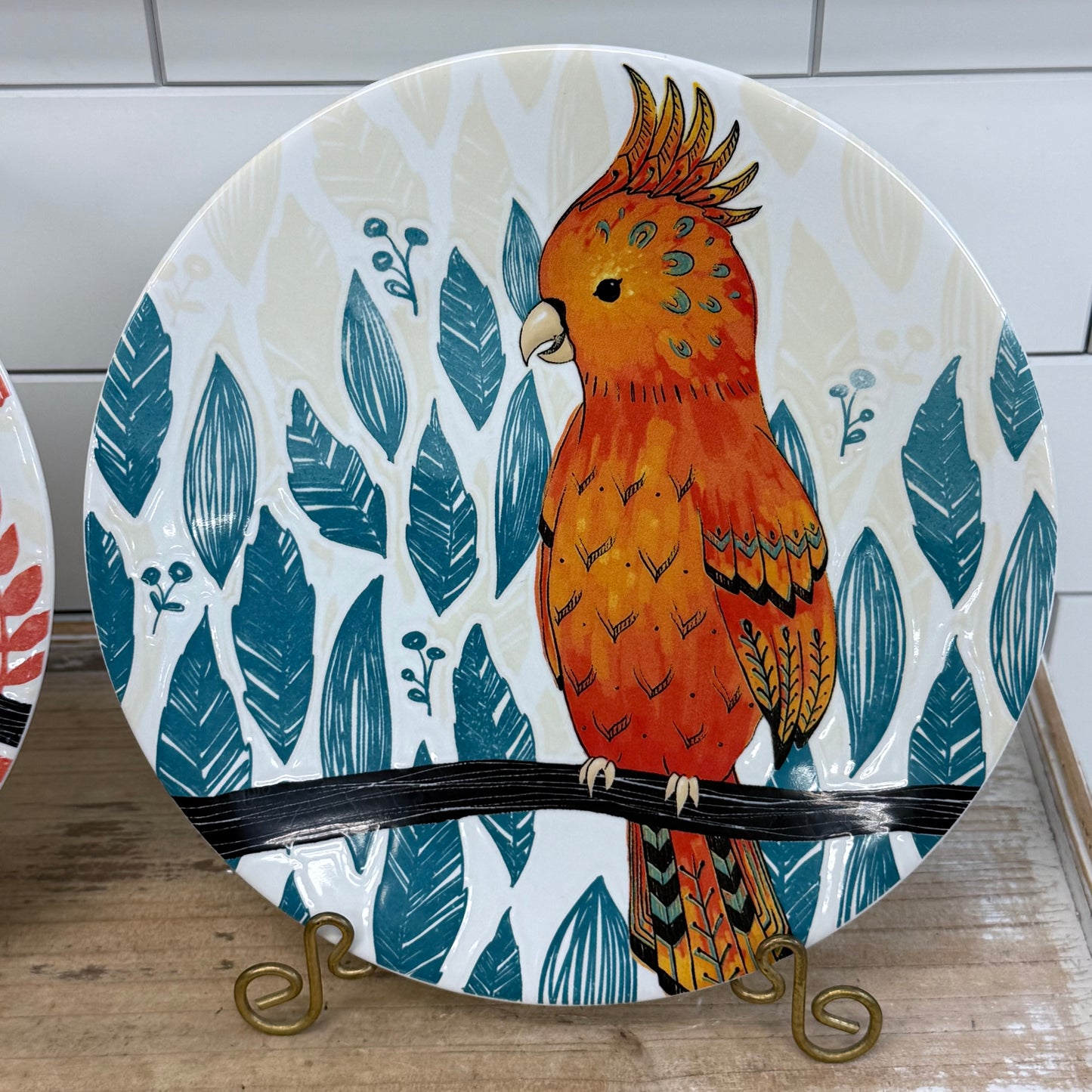 Pier 1 Tropical Bird Stoneware Salad Plates Set of 4 2010s