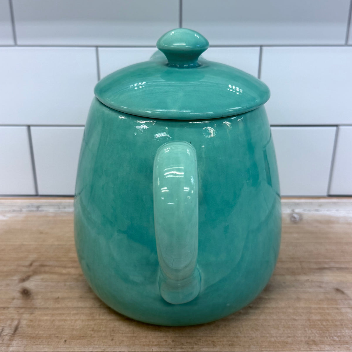 Russel Wright Style Seafoam Green Ceramic Covered Pitcher