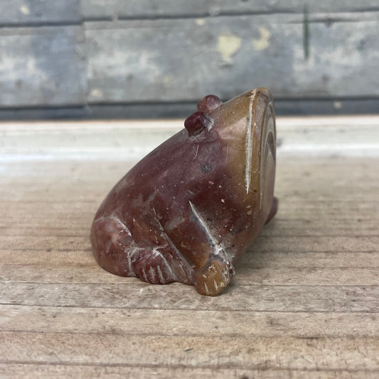 Hand Carved Stone Grumpy Frog Figurine