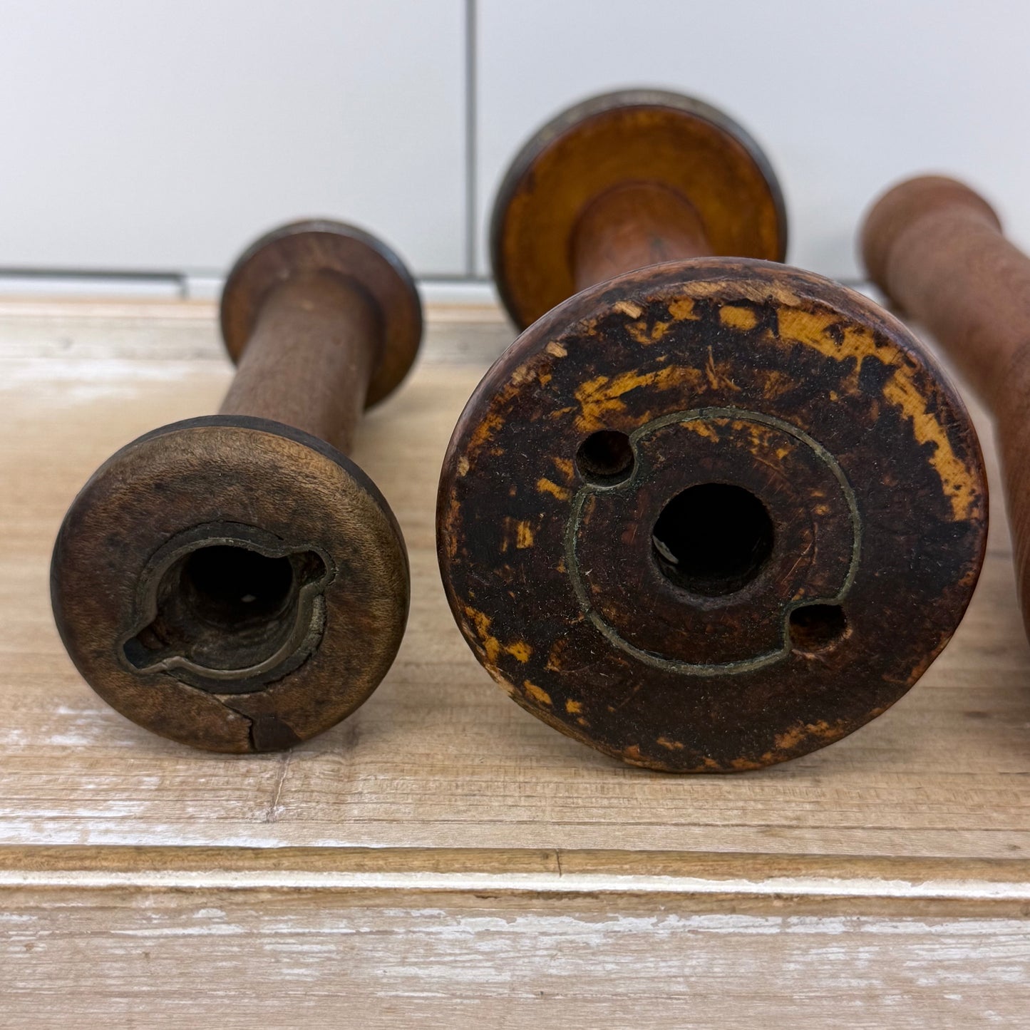 Wooden Textile Mill Bobbins Thread Spools Lot of 5
