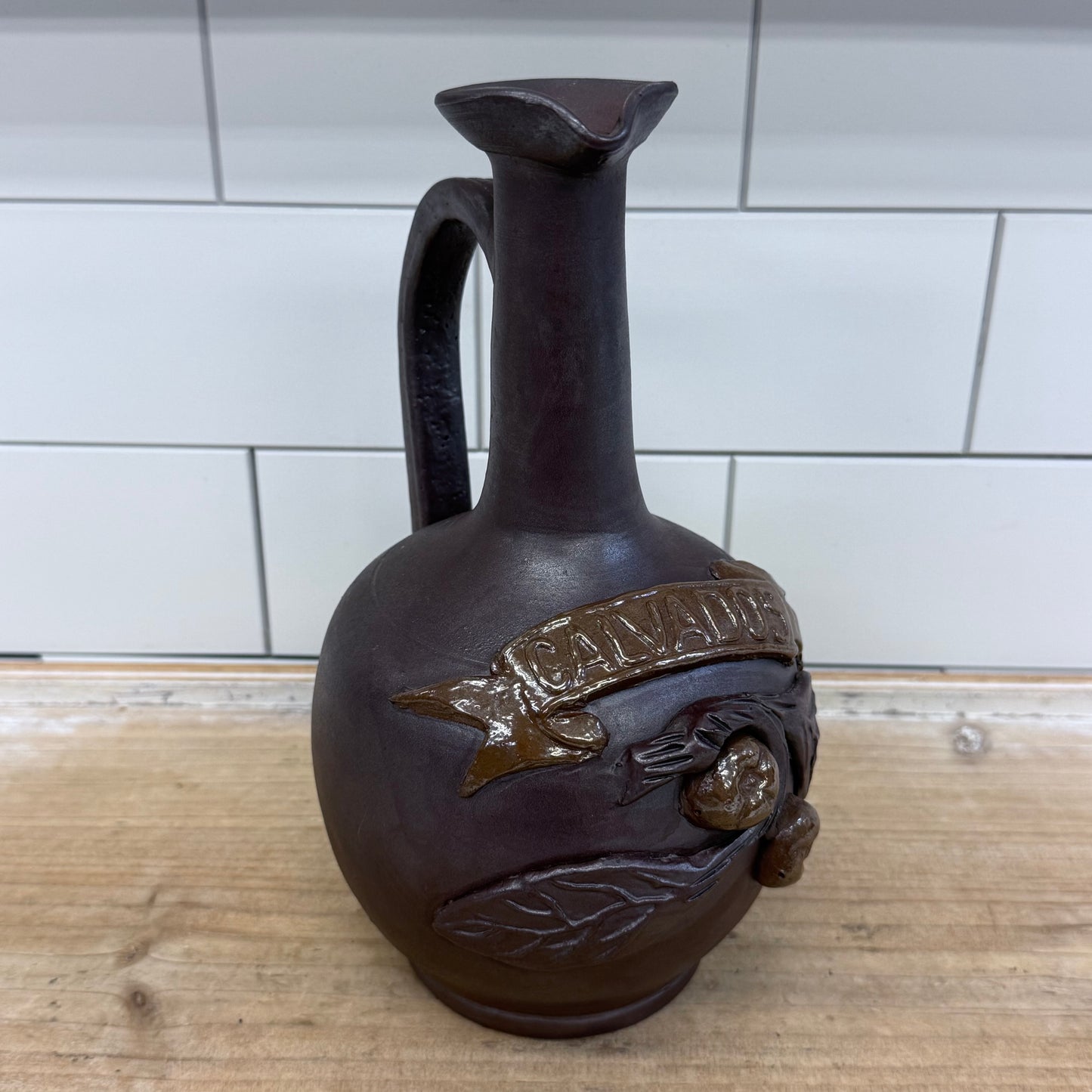 French Calvados Apple Brandy Ceramic Jug France 1960s-70s