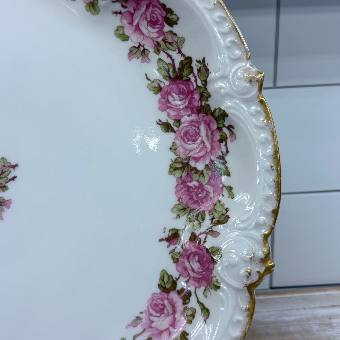 GDA Limoges Serving Dish Rose Gilt Porcelain Platter Antique c.1900