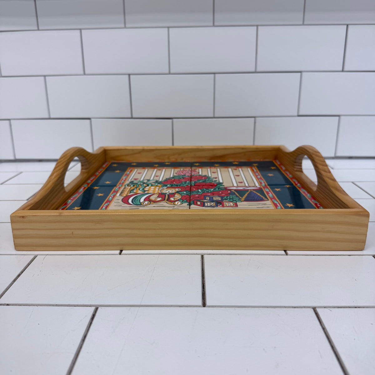 Holiday Serving Tray Ceramic Tile Teddy Bear Decor