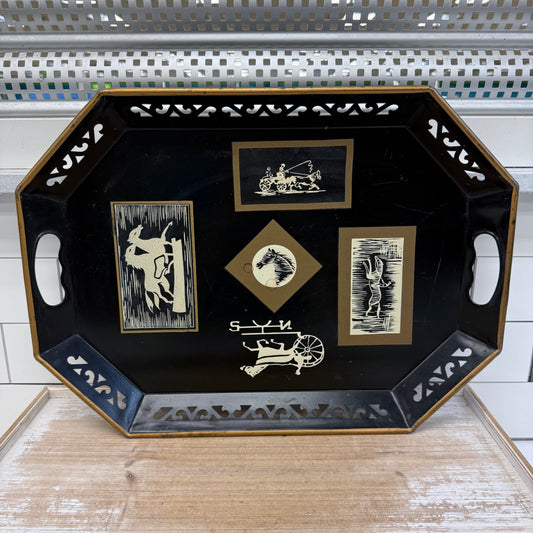 Art Deco Toleware Tray, Horse Motif
