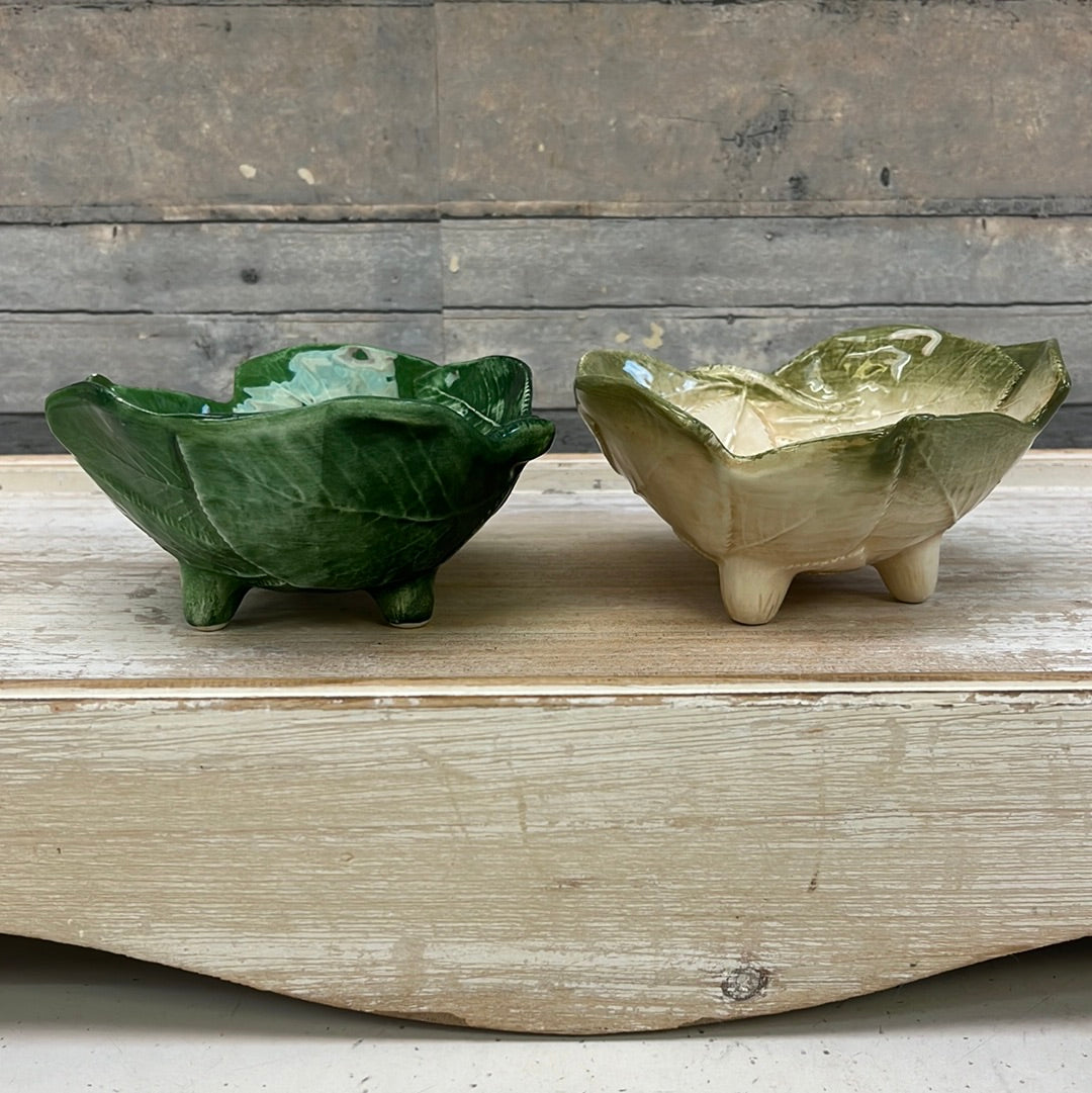 Hand-painted Cabbage Leaf Bowls, Set of 2