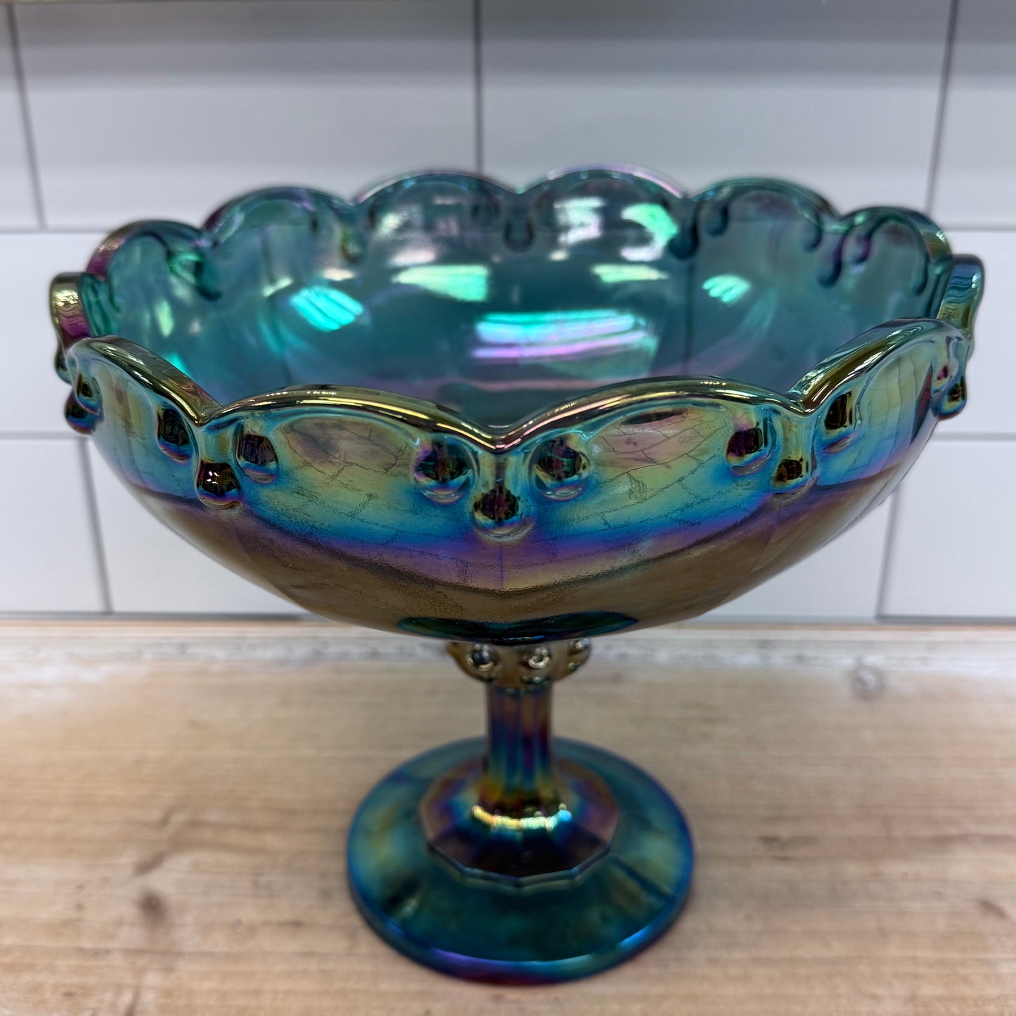 Indiana Glass Garland Teardrop Carnival Glass Pedestal Compote