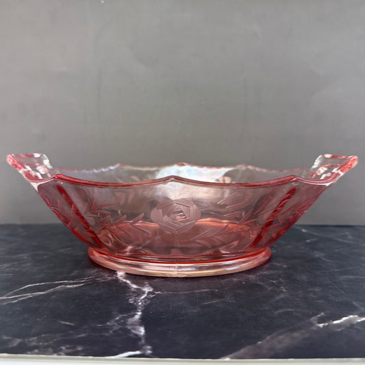 Etched Floral Depression Glass Dish