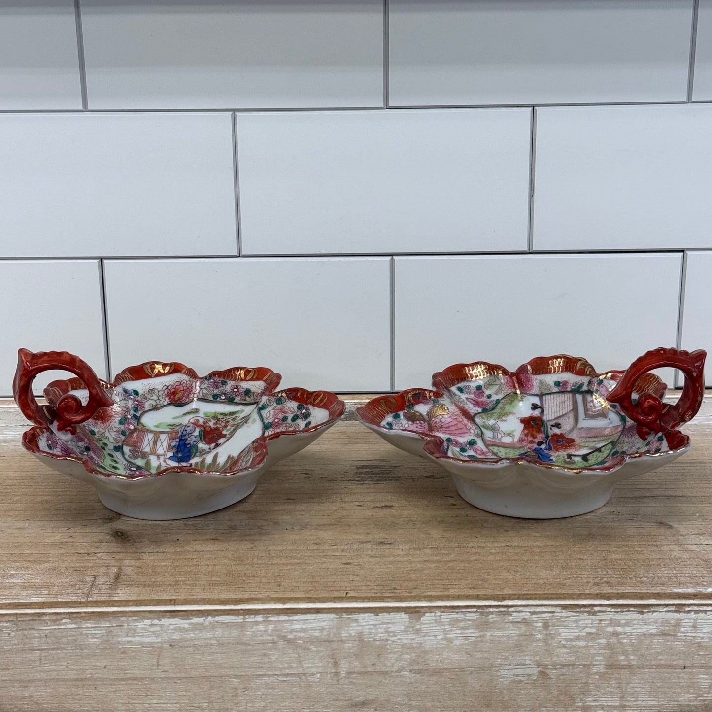 Japanese Geisha Porcelain Nappy Dishes Set of 2 1920s–30s