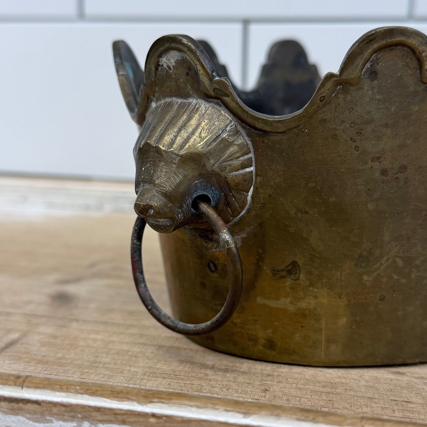 Brass Lion’s Head Cachepot Planter Vintage 1960s