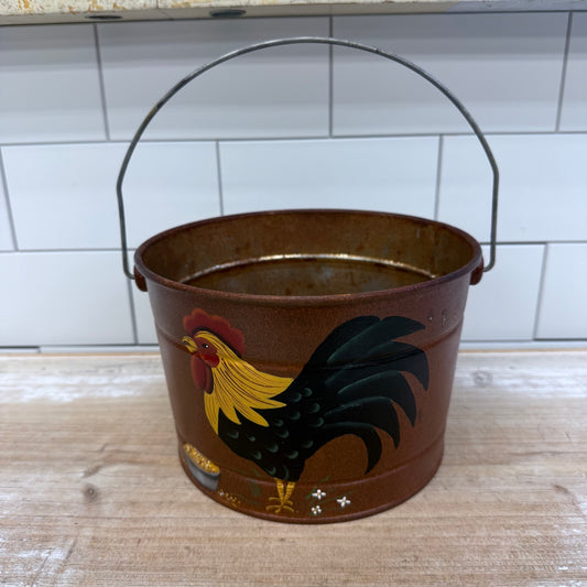Hand Painted Chicken Metal Pail