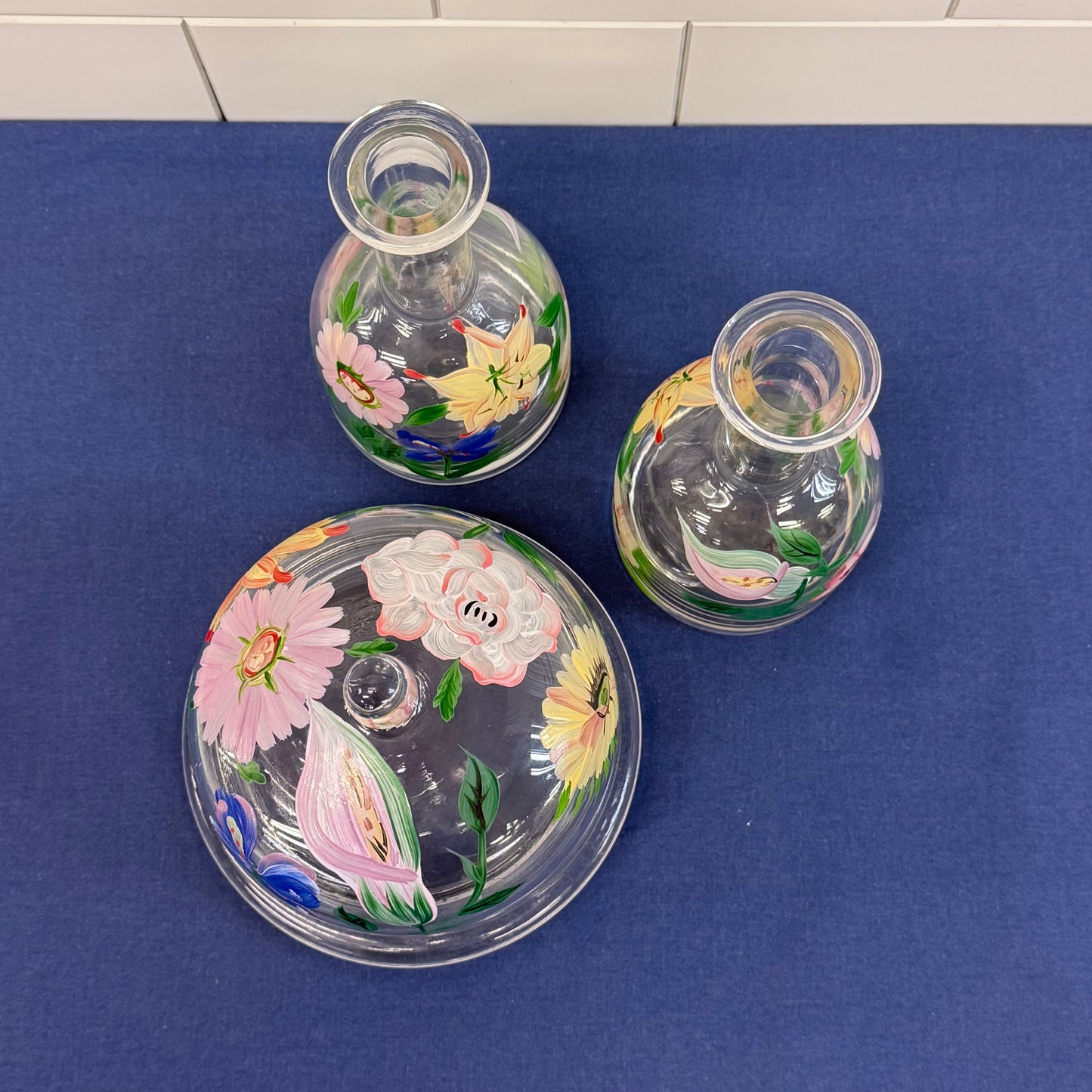 Royal Danube Hand Painted Floral Crystal Kitchenware Lot of 8