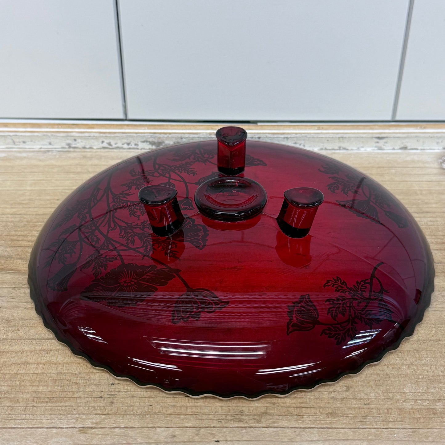 Ruby Red Glass Centerpiece Silver Overlay Bowl Decor
