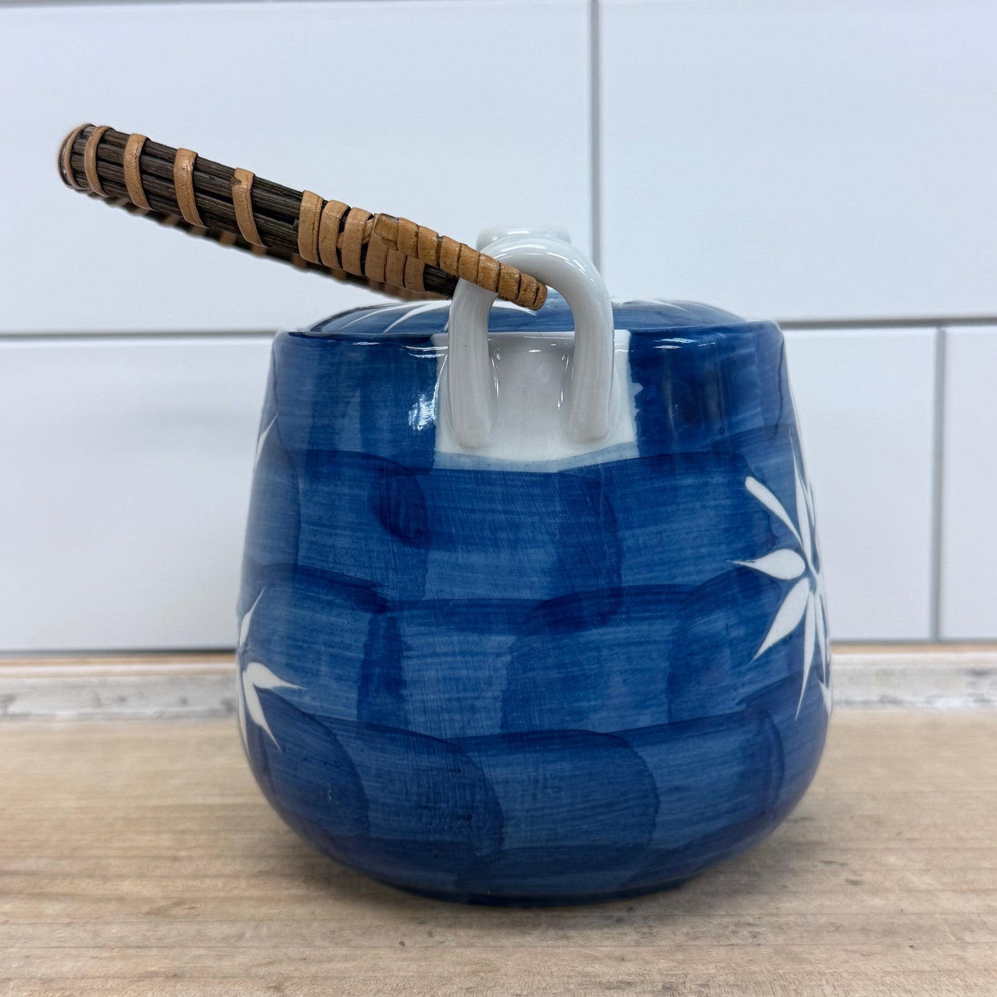 Blue Bamboo Porcelain Teapot Tea Set with Infuser & 2 Cups