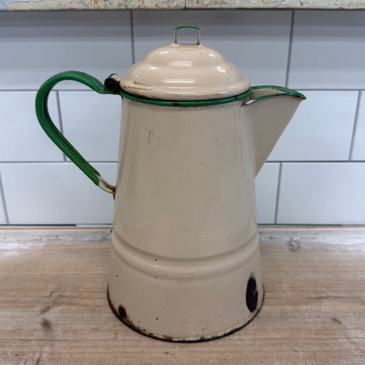 Farmhouse Cream Green Enamelware Coffee Pitcher