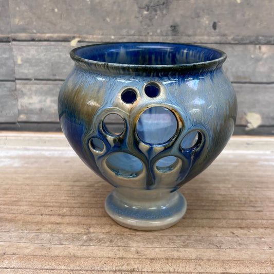 Studio Pottery Drip Glaze Votive Holder, Signed