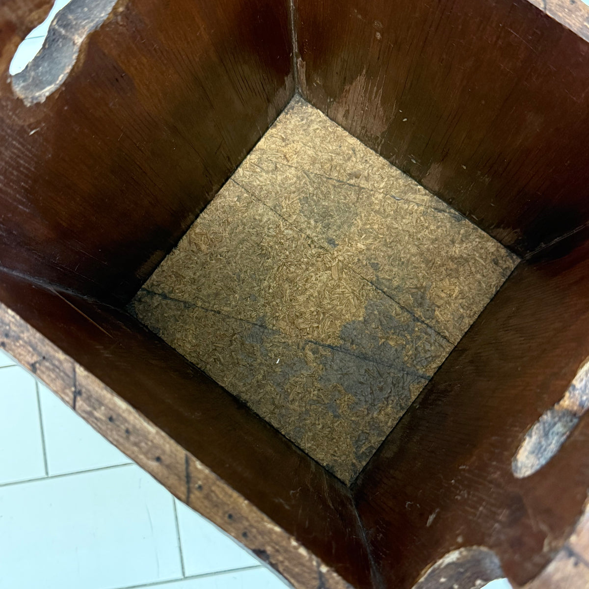 Colonial Americana Wood Wastebasket Scenic Panels