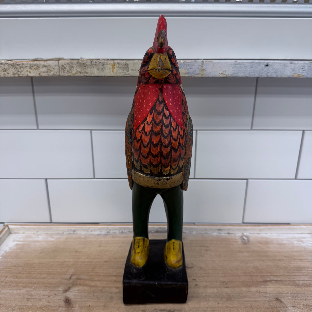 Hand Painted Wood Rooster Folk Art Sculpture