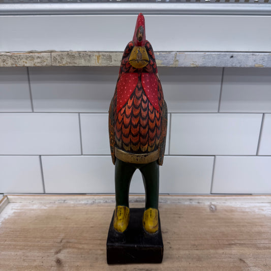 Hand Painted Wood Rooster Folk Art Sculpture
