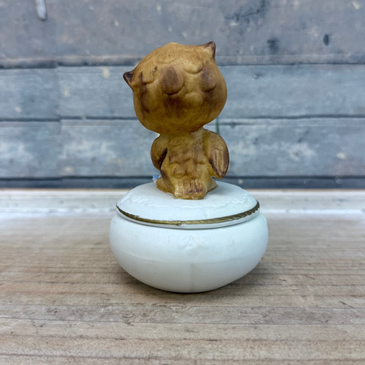 Napco Bisque Porcelain Owl Trinket Box