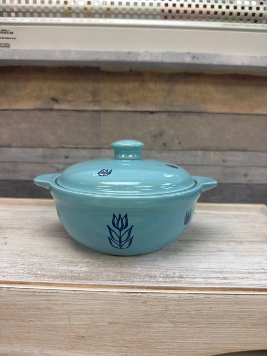 Vintage Cronin Blue Tulip Casserole Dish, 1940s