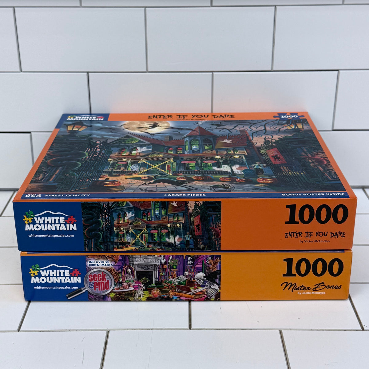 White Mountain Halloween 1000 Piece Puzzles Set of 2 With Posters