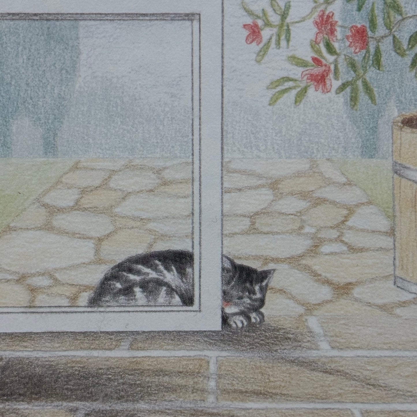 Leon Tür mit Oleander Cat & Garden Framed Art Print 1970s-1980s