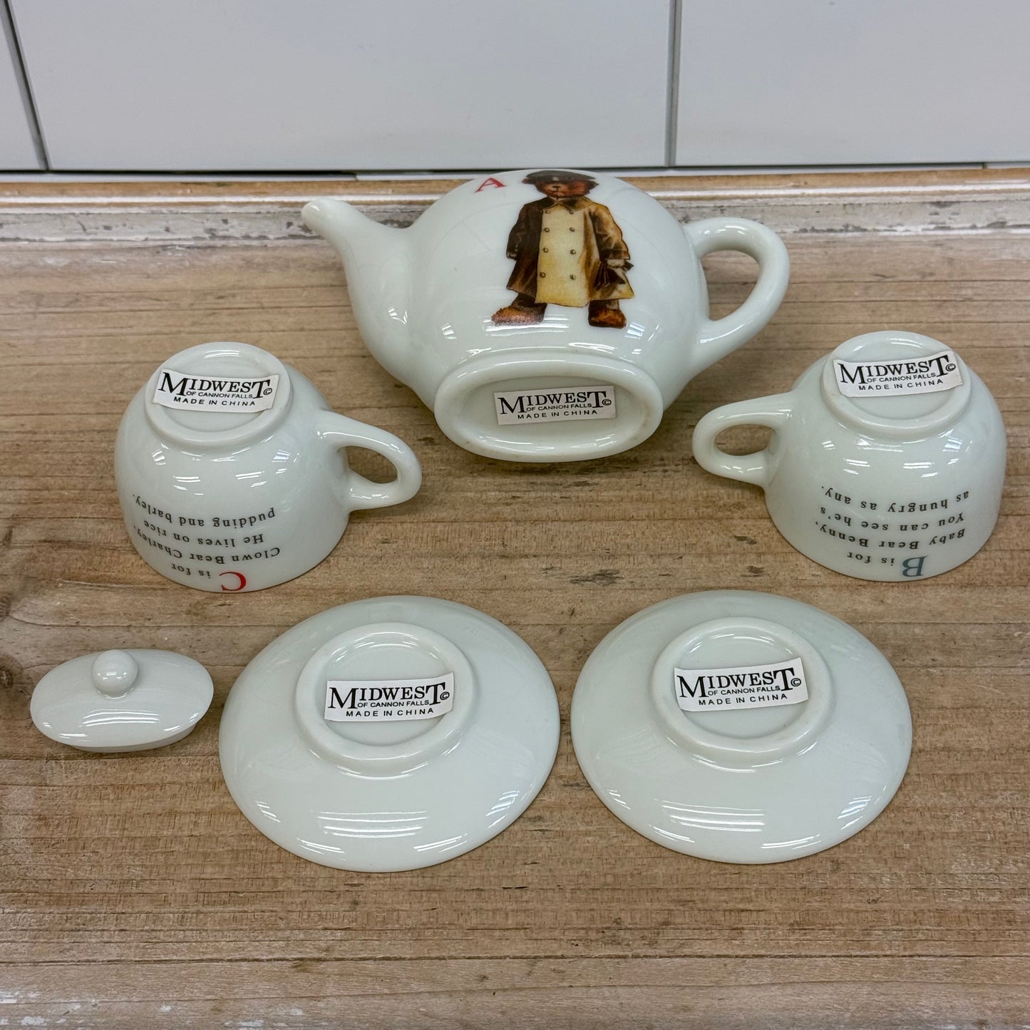 Midwest Cannon Falls Alphabet Bear Child Tea Set Porcelain