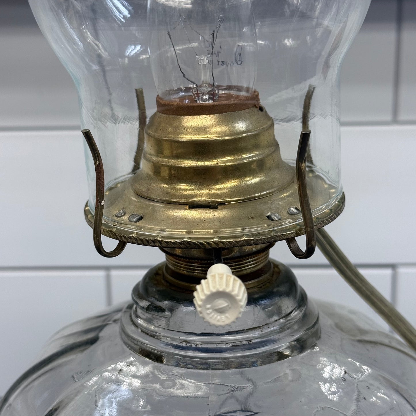 Electrified Glass Oil Hurricane Lamps with Chimneys Set of 2