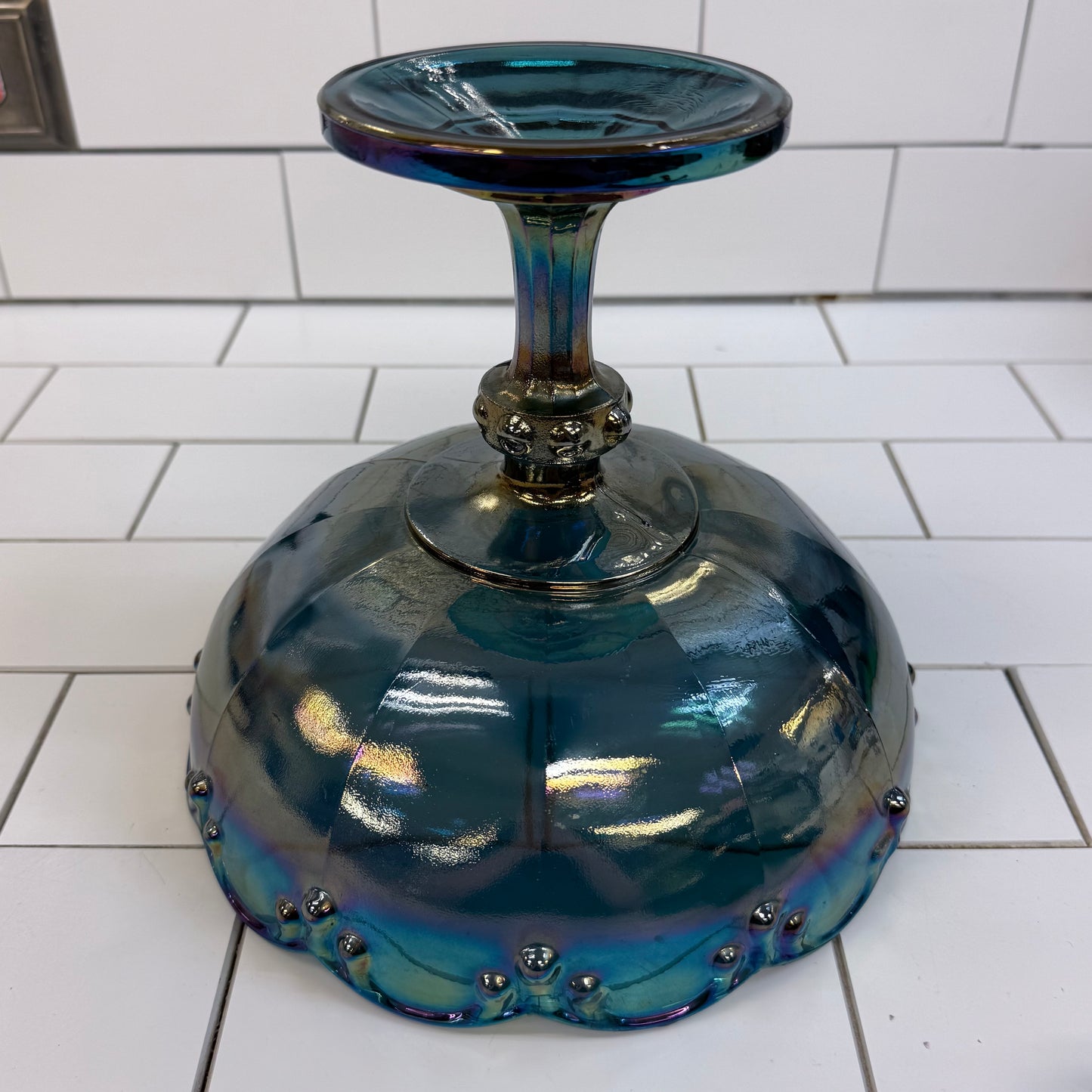 Indiana Glass Garland Teardrop Carnival Glass Pedestal Compote