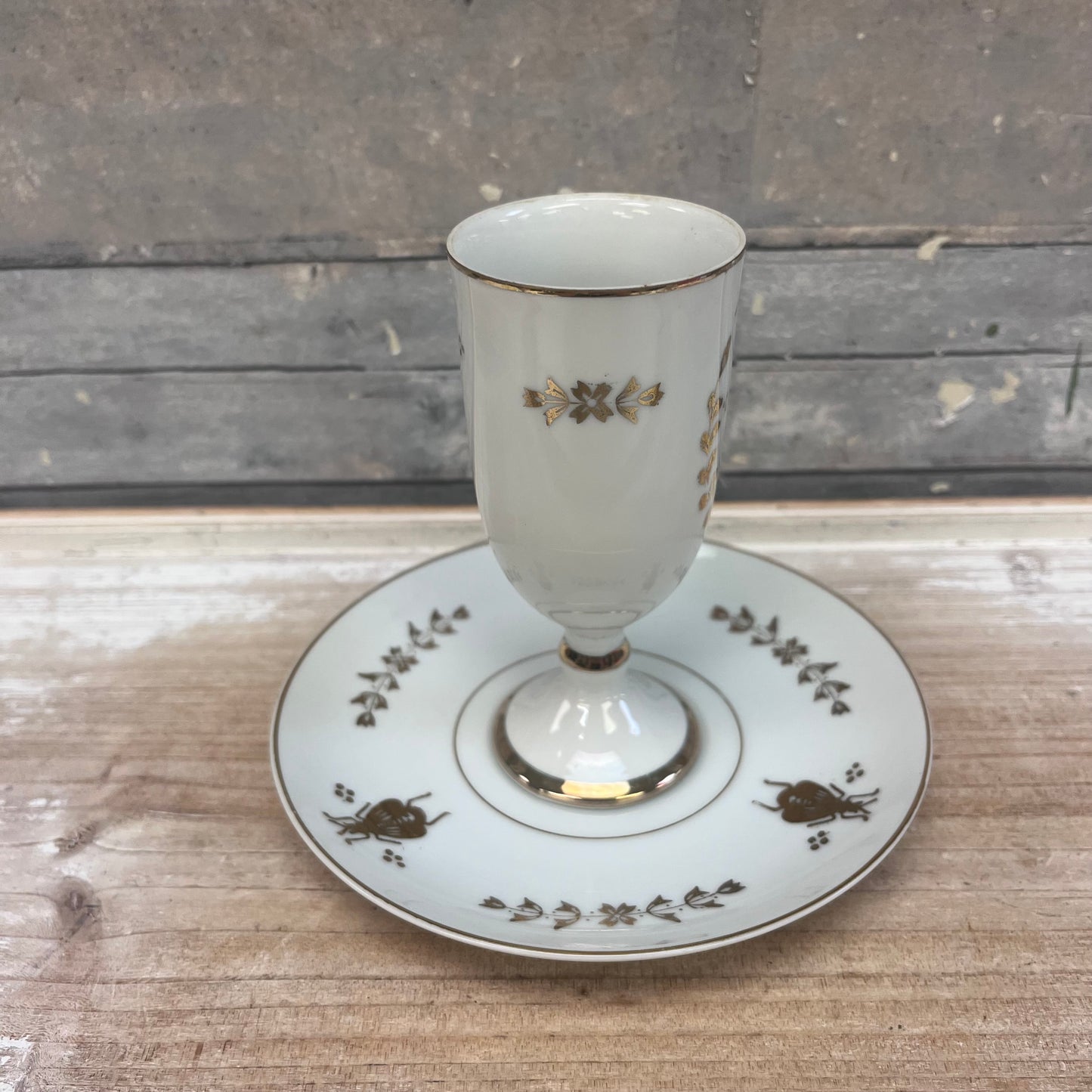 ISCO Honeybee Gilded Porcelain Cup & Saucer, Set of 4