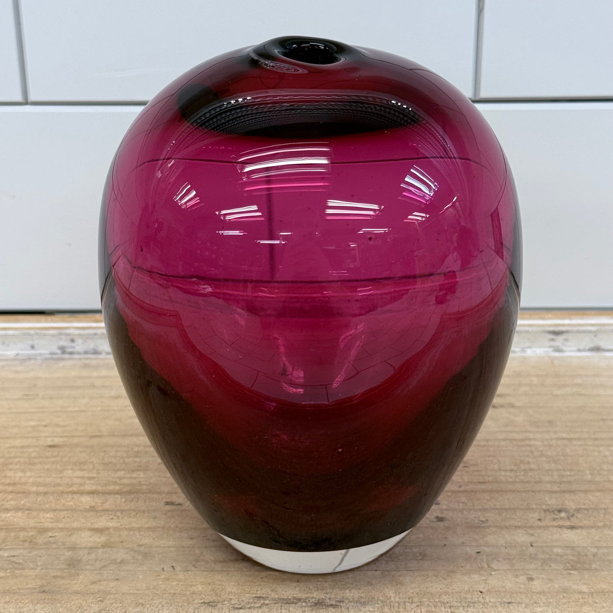 Vintage Cranberry Red Hand Blown Art Glass Bud Vase 6”