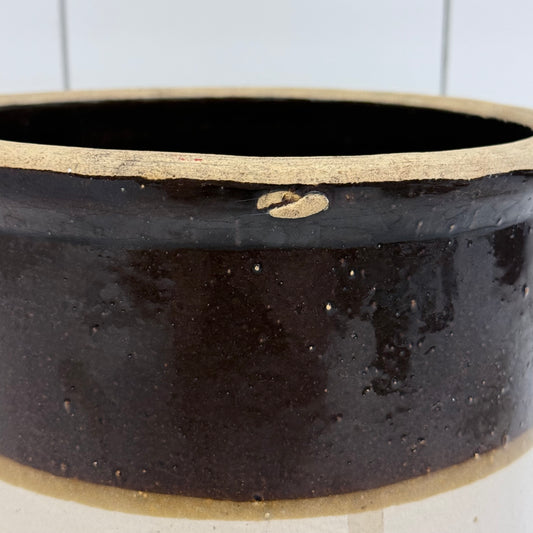 Vintage Two-Tone Glazed Stoneware Crock 1940s-1950s