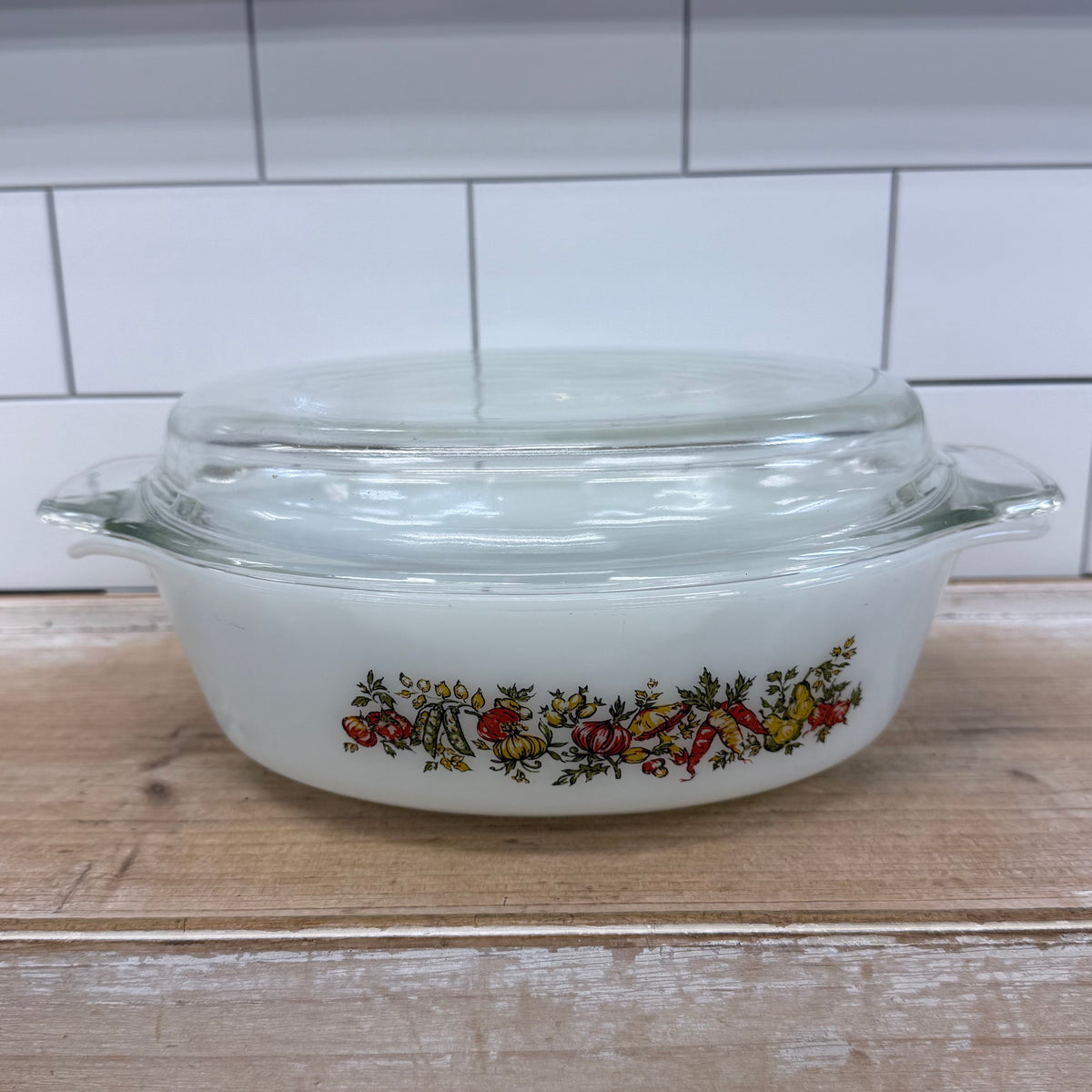 Fire-King Vegetable Pattern Casserole Dishes Set of 2 Vintage