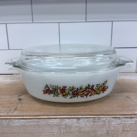 Fire-King Vegetable Pattern Casserole Dishes Set of 2 Vintage