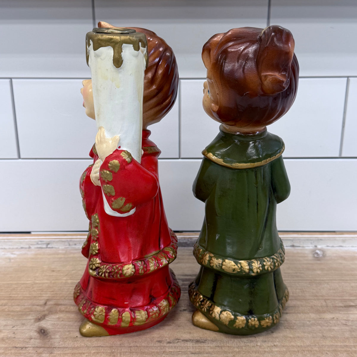 Vintage STAR Japan Christmas Choir Children Candle Holders Set of 2