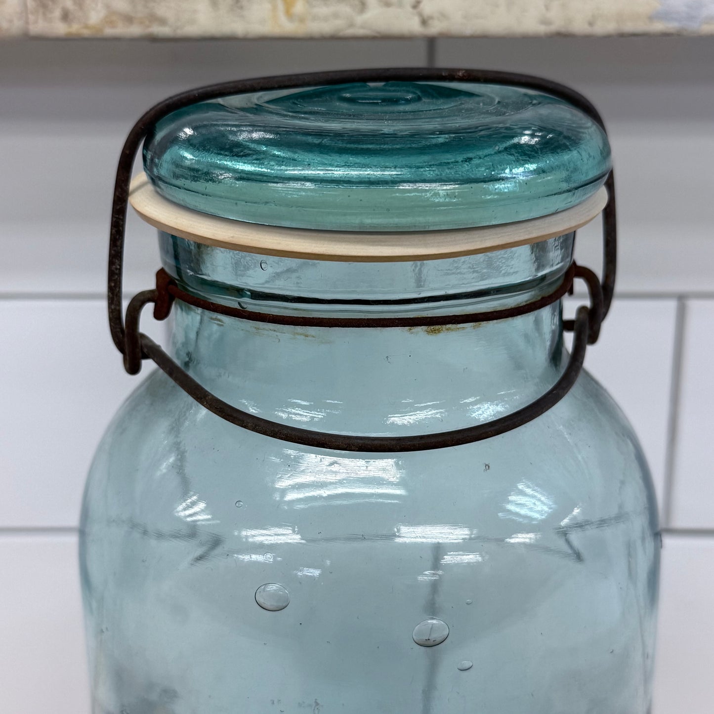 Hazel Atlas E-Z Seal Aqua Glass Canning Jar USA 1910s-1920s